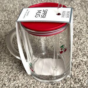 Room 2 Room 16 oz. Cherry Embossed Glass BPA Free Sipper Mug with Lid & Straw